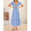 imageZESICA Womens Summer 2025 Boho Vacation Dress Short Puff Sleeve Flowy Smocked Cutout A Line Beach Party DressesLight Blue