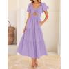 imageZESICA Womens Summer 2025 Boho Vacation Dress Short Puff Sleeve Flowy Smocked Cutout A Line Beach Party DressesPurple