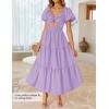 imageZESICA Womens Summer 2025 Boho Vacation Dress Short Puff Sleeve Flowy Smocked Cutout A Line Beach Party DressesPurple
