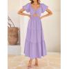 imageZESICA Womens Summer 2025 Boho Vacation Dress Short Puff Sleeve Flowy Smocked Cutout A Line Beach Party DressesPurple