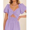 imageZESICA Womens Summer 2025 Boho Vacation Dress Short Puff Sleeve Flowy Smocked Cutout A Line Beach Party DressesPurple