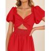 imageZESICA Womens Summer 2025 Boho Vacation Dress Short Puff Sleeve Flowy Smocked Cutout A Line Beach Party DressesRed