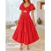 imageZESICA Womens Summer 2025 Boho Vacation Dress Short Puff Sleeve Flowy Smocked Cutout A Line Beach Party DressesRed