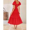 imageZESICA Womens Summer 2025 Boho Vacation Dress Short Puff Sleeve Flowy Smocked Cutout A Line Beach Party DressesRed