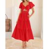 imageZESICA Womens Summer 2025 Boho Vacation Dress Short Puff Sleeve Flowy Smocked Cutout A Line Beach Party DressesRed