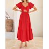 imageZESICA Womens Summer 2025 Boho Vacation Dress Short Puff Sleeve Flowy Smocked Cutout A Line Beach Party DressesRed
