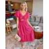 imageZESICA Womens Summer 2025 Boho Vacation Dress Short Puff Sleeve Flowy Smocked Cutout A Line Beach Party DressesRose