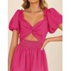 imageZESICA Womens Summer 2025 Boho Vacation Dress Short Puff Sleeve Flowy Smocked Cutout A Line Beach Party DressesRose