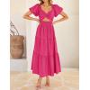 imageZESICA Womens Summer 2025 Boho Vacation Dress Short Puff Sleeve Flowy Smocked Cutout A Line Beach Party DressesRose