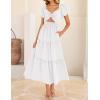 imageZESICA Womens Summer 2025 Boho Vacation Dress Short Puff Sleeve Flowy Smocked Cutout A Line Beach Party DressesWhite
