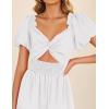 imageZESICA Womens Summer 2025 Boho Vacation Dress Short Puff Sleeve Flowy Smocked Cutout A Line Beach Party DressesWhite
