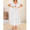 imageZESICA Womens Summer 2025 Boho Vacation Dress Short Puff Sleeve Flowy Smocked Cutout A Line Beach Party DressesWhite