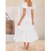 imageZESICA Womens Summer 2025 Boho Vacation Dress Short Puff Sleeve Flowy Smocked Cutout A Line Beach Party DressesWhite
