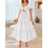 imageZESICA Womens Summer 2025 Boho Vacation Dress Short Puff Sleeve Flowy Smocked Cutout A Line Beach Party DressesWhite