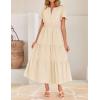 imageZESICA Womens Summer Casual Short Sleeve Midi Dresses 2025 V Neck Elastic Waist Tiered Flowy Boho Dress with PocketApricot