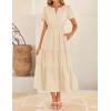 imageZESICA Womens Summer Casual Short Sleeve Midi Dresses 2025 V Neck Elastic Waist Tiered Flowy Boho Dress with PocketApricot