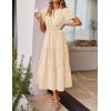 imageZESICA Womens Summer Casual Short Sleeve Midi Dresses 2025 V Neck Elastic Waist Tiered Flowy Boho Dress with PocketApricot