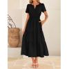 imageZESICA Womens Summer Casual Short Sleeve Midi Dresses 2025 V Neck Elastic Waist Tiered Flowy Boho Dress with PocketBlack