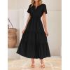 imageZESICA Womens Summer Casual Short Sleeve Midi Dresses 2025 V Neck Elastic Waist Tiered Flowy Boho Dress with PocketBlack