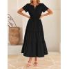 imageZESICA Womens Summer Casual Short Sleeve Midi Dresses 2025 V Neck Elastic Waist Tiered Flowy Boho Dress with PocketBlack