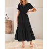 imageZESICA Womens Summer Casual Short Sleeve Midi Dresses 2025 V Neck Elastic Waist Tiered Flowy Boho Dress with PocketBlack