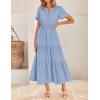imageZESICA Womens Summer Casual Short Sleeve Midi Dresses 2025 V Neck Elastic Waist Tiered Flowy Boho Dress with PocketBlue