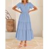 imageZESICA Womens Summer Casual Short Sleeve Midi Dresses 2025 V Neck Elastic Waist Tiered Flowy Boho Dress with PocketBlue