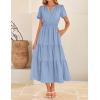 imageZESICA Womens Summer Casual Short Sleeve Midi Dresses 2025 V Neck Elastic Waist Tiered Flowy Boho Dress with PocketBlue