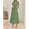 imageZESICA Womens Summer Casual Short Sleeve Midi Dresses 2025 V Neck Elastic Waist Tiered Flowy Boho Dress with PocketGreen