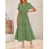 imageZESICA Womens Summer Casual Short Sleeve Midi Dresses 2025 V Neck Elastic Waist Tiered Flowy Boho Dress with PocketGreen