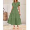 imageZESICA Womens Summer Casual Short Sleeve Midi Dresses 2025 V Neck Elastic Waist Tiered Flowy Boho Dress with PocketGreen