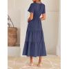imageZESICA Womens Summer Casual Short Sleeve Midi Dresses 2025 V Neck Elastic Waist Tiered Flowy Boho Dress with PocketNavy
