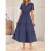 imageZESICA Womens Summer Casual Short Sleeve Midi Dresses 2025 V Neck Elastic Waist Tiered Flowy Boho Dress with PocketNavy