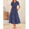 imageZESICA Womens Summer Casual Short Sleeve Midi Dresses 2025 V Neck Elastic Waist Tiered Flowy Boho Dress with PocketNavy