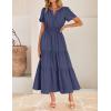 imageZESICA Womens Summer Casual Short Sleeve Midi Dresses 2025 V Neck Elastic Waist Tiered Flowy Boho Dress with PocketNavy