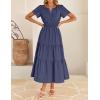 imageZESICA Womens Summer Casual Short Sleeve Midi Dresses 2025 V Neck Elastic Waist Tiered Flowy Boho Dress with PocketNavy