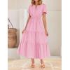imageZESICA Womens Summer Casual Short Sleeve Midi Dresses 2025 V Neck Elastic Waist Tiered Flowy Boho Dress with PocketPink
