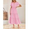imageZESICA Womens Summer Casual Short Sleeve Midi Dresses 2025 V Neck Elastic Waist Tiered Flowy Boho Dress with PocketPink