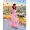 imageZESICA Womens Summer Casual Short Sleeve Midi Dresses 2025 V Neck Elastic Waist Tiered Flowy Boho Dress with PocketPink