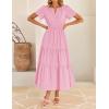 imageZESICA Womens Summer Casual Short Sleeve Midi Dresses 2025 V Neck Elastic Waist Tiered Flowy Boho Dress with PocketPink