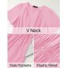 imageZESICA Womens Summer Casual Short Sleeve Midi Dresses 2025 V Neck Elastic Waist Tiered Flowy Boho Dress with PocketPink