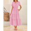 imageZESICA Womens Summer Casual Short Sleeve Midi Dresses 2025 V Neck Elastic Waist Tiered Flowy Boho Dress with PocketPink