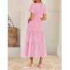 imageZESICA Womens Summer Casual Short Sleeve Midi Dresses 2025 V Neck Elastic Waist Tiered Flowy Boho Dress with PocketPink