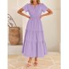 imageZESICA Womens Summer Casual Short Sleeve Midi Dresses 2025 V Neck Elastic Waist Tiered Flowy Boho Dress with PocketPurple