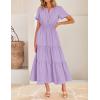 imageZESICA Womens Summer Casual Short Sleeve Midi Dresses 2025 V Neck Elastic Waist Tiered Flowy Boho Dress with PocketPurple