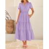 imageZESICA Womens Summer Casual Short Sleeve Midi Dresses 2025 V Neck Elastic Waist Tiered Flowy Boho Dress with PocketPurple