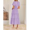 imageZESICA Womens Summer Casual Short Sleeve Midi Dresses 2025 V Neck Elastic Waist Tiered Flowy Boho Dress with PocketPurple