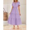 imageZESICA Womens Summer Casual Short Sleeve Midi Dresses 2025 V Neck Elastic Waist Tiered Flowy Boho Dress with PocketPurple