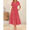 imageZESICA Womens Summer Casual Short Sleeve Midi Dresses 2025 V Neck Elastic Waist Tiered Flowy Boho Dress with PocketWatermelon