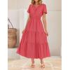 imageZESICA Womens Summer Casual Short Sleeve Midi Dresses 2025 V Neck Elastic Waist Tiered Flowy Boho Dress with PocketWatermelon
